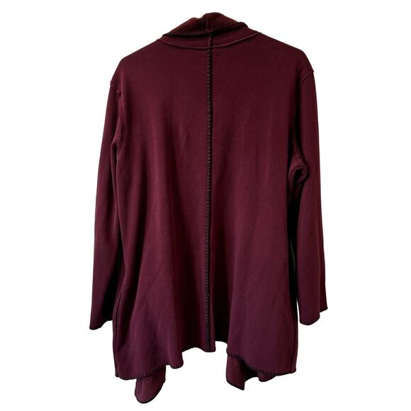 Soft Surroundings Cozy Burgundy Draped Whipstitch Weekend Jacket L - Picture 3 of 7